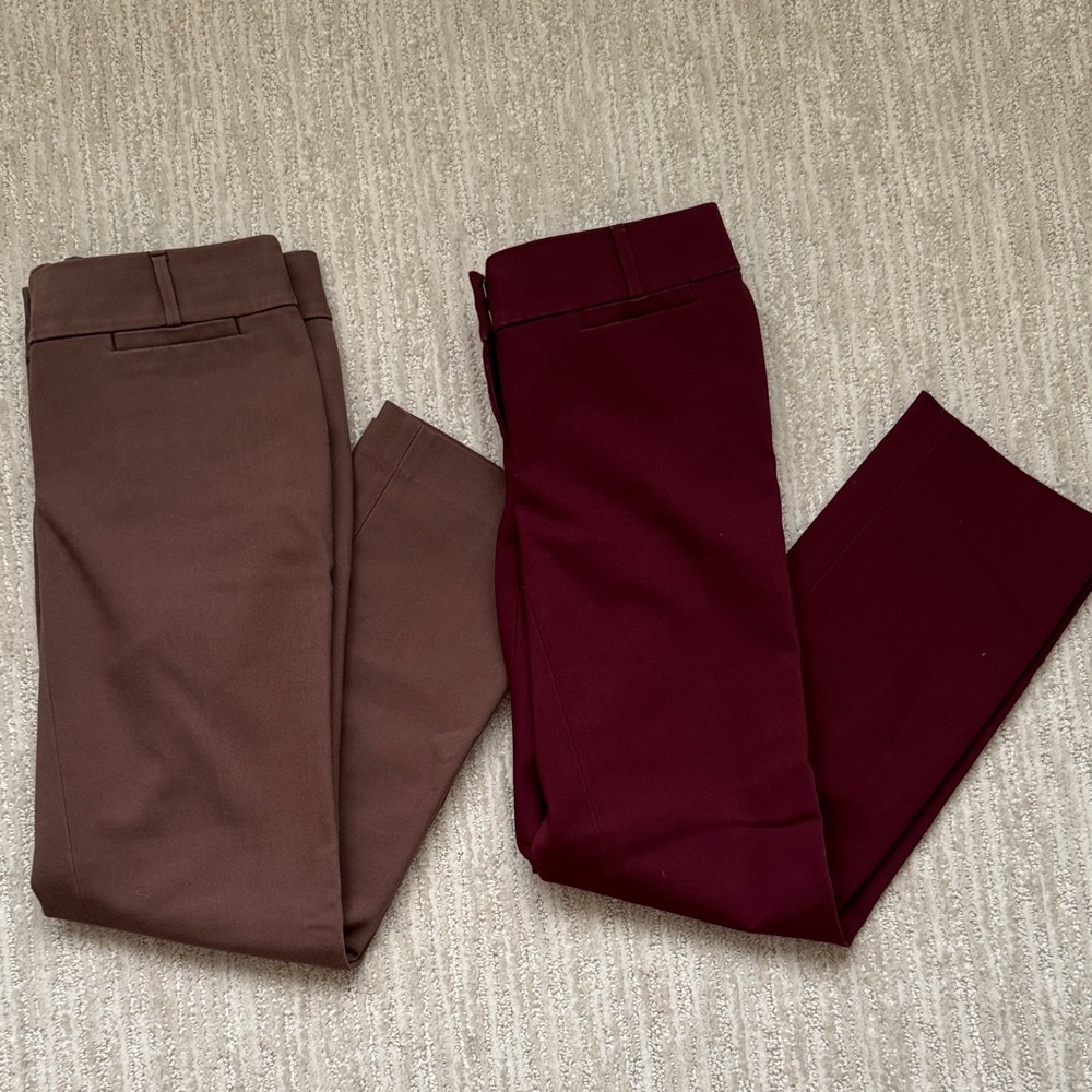 Two pair Loft Zoe cropped Brown and Burgundy Pants